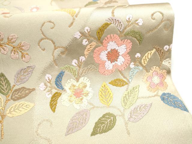 平和屋着物●六通柄袋帯 唐織 花唐草文 金糸 正絹 逸品 CABJ5156hy