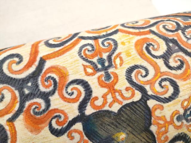 平和屋着物●九寸開き名古屋帯 紬地 唐草文 正絹 逸品 CABJ5163hy