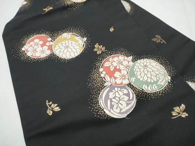平和屋着物●九寸名古屋帯 唐織 草花丸文 黒地 金糸 正絹 逸品 CABJ5164hy