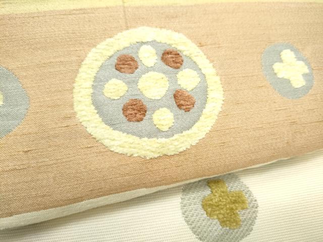 平和屋着物●西陣 川島織物 九寸名古屋帯 モール織 幾何学丸文 正絹 逸品 CABJ5167hy