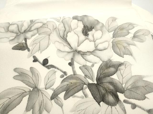 平和屋着物●九寸名古屋帯 作家物 手描き 枝牡丹 鬼しぼ縮緬 正絹 逸品 CABJ5168hy
