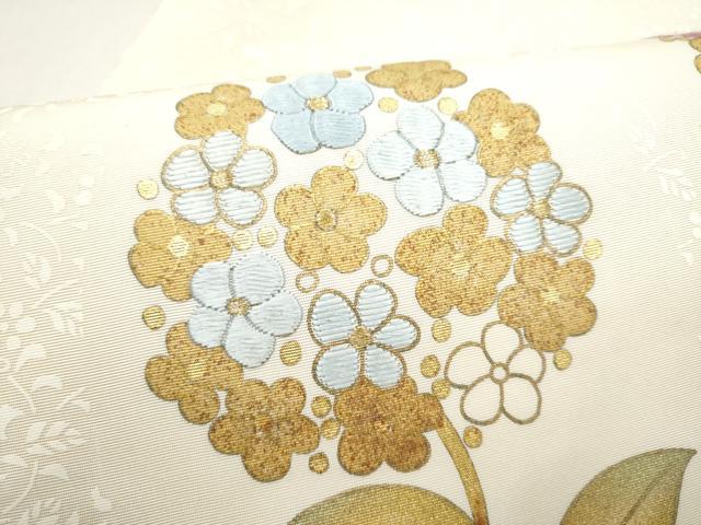 平和屋着物●塩瀬 九寸名古屋帯 刺繍 枝花文 金彩 正絹 逸品 CABJ5174hy