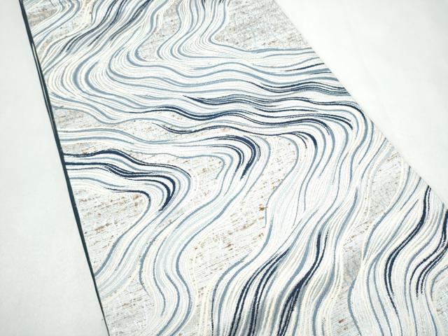 平和屋着物●六通柄袋帯 ぜんまい紬 藍染苑 流水文 銀糸 正絹 逸品 CABJ5187hy