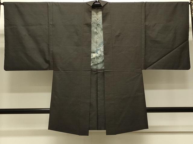 平和屋着物#男性 本場大島紬 長羽織 亀甲文 黒地 正絹 逸品 CABJ5228in
