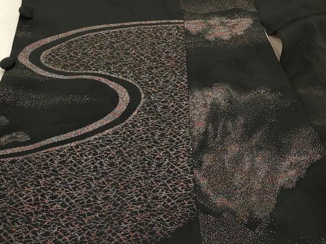 平和屋着物#創作 和装ベスト リバーシブル 寿光織 風景文 黒地 金糸 正絹 逸品 CABJ5249in