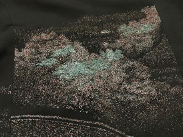 平和屋着物#創作 和装ベスト リバーシブル 寿光織 風景文 黒地 金糸 正絹 逸品 CABJ5249in