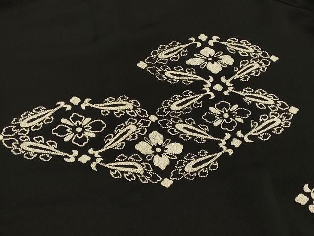 平和屋着物#中国三大刺繍 総相良刺繍 道行コート 花菱文 黒地 正絹 逸品 CABJ5262in