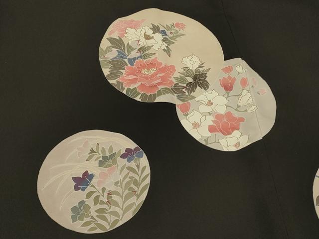 平和屋着物#羽織 刺繍 草花丸文 黒地 金彩 正絹 逸品 CABJ5267in