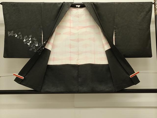 平和屋着物#羽織 刺繍 舞蝶文 黒地 銀彩 正絹 逸品 CABJ5284in