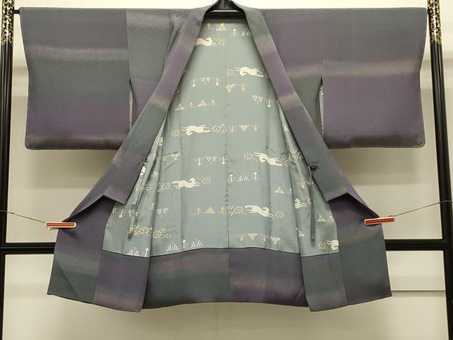 平和屋着物#染色家 岩浅公展 道中着 横段霞文 暈し染め 鬼しぼ縮緬 ロング丈 正絹 逸品 未使用 CABJ5286in