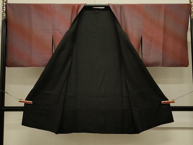 平和屋着物#道行コート リバーシブル 斜線文 暈し染め 黒地 ロング丈 正絹 逸品 CABJ5300in