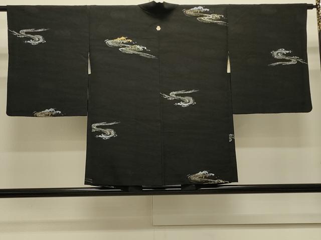 平和屋着物#羽織 寿光織 立波文 黒地 金銀糸 正絹 逸品 CABJ5307in