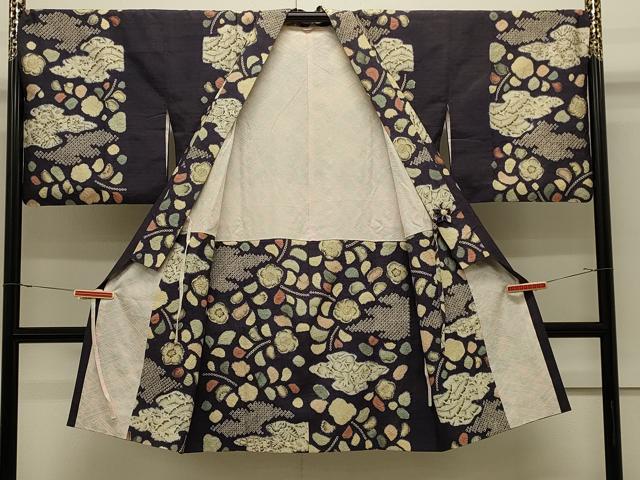 平和屋着物#道中着 紬地 辻が花 絞り ロング丈 正絹 逸品 CABJ5311in