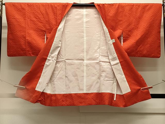 平和屋着物#道行コート 色無地 七宝地紋 金赤色 正絹 逸品 CABJ5313in