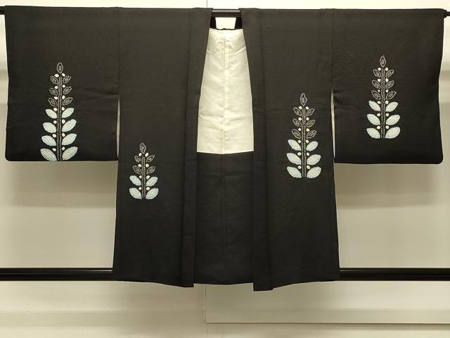 平和屋着物#羽織 絞り 草木文 黒地 正絹 逸品 CABJ5342in