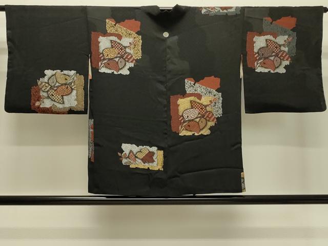 平和屋着物#羽織 寿光織 破れ色紙枝葉文 黒地 金銀糸 正絹 逸品 CABJ5354in