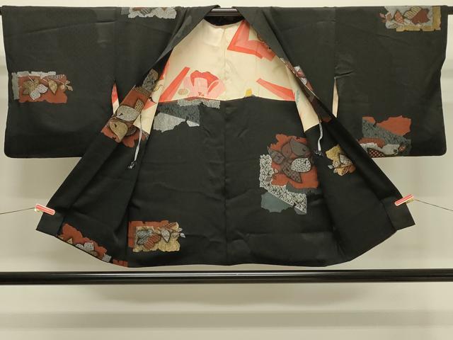 平和屋着物#羽織 寿光織 破れ色紙枝葉文 黒地 金銀糸 正絹 逸品 CABJ5354in