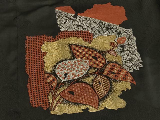 平和屋着物#羽織 寿光織 破れ色紙枝葉文 黒地 金銀糸 正絹 逸品 CABJ5354in