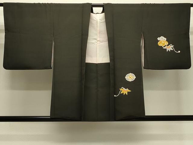 平和屋着物#羽織 駒刺繍 文箱吉祥文 黒地 正絹 逸品 CABJ5359in