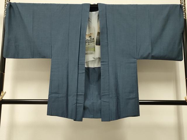 平和屋着物#男性 羽織 紬地 青鈍色 キングサイズ 正絹 逸品 CABJ5404in