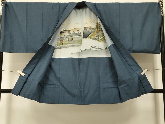 平和屋着物#男性 羽織 紬地 青鈍色 キングサイズ 正絹 逸品 CABJ5404in