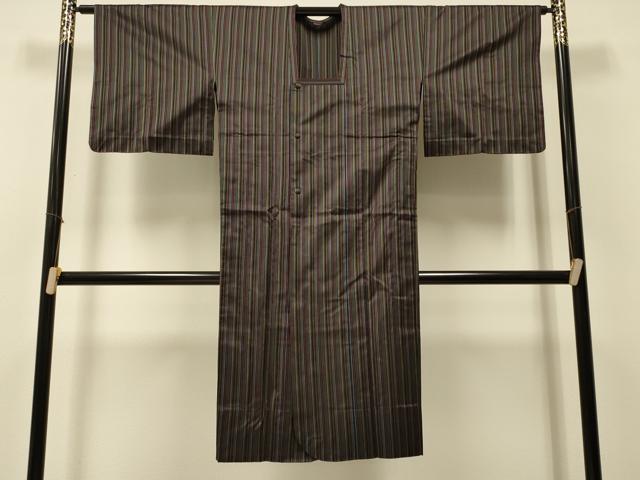 平和屋着物#道行コート 単衣 縞 ロング丈 正絹 逸品 CABJ5406in