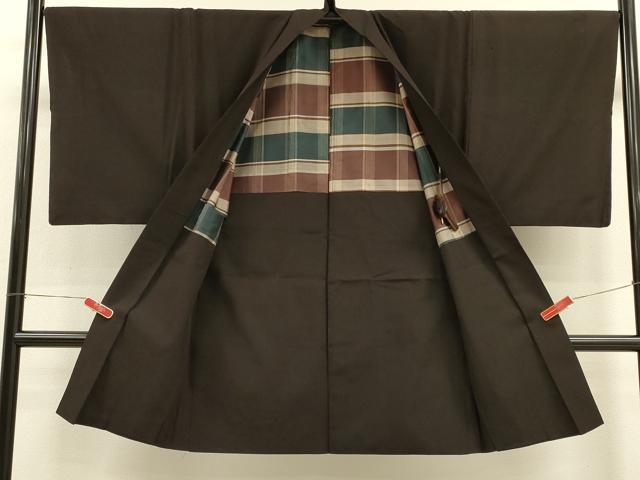 平和屋着物#男性 長羽織 紬地 憲法黒茶色 正絹 逸品 CABJ5436in