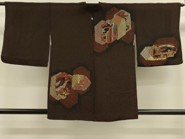 平和屋着物#羽織 寿光織 亀甲流水舟文 黒地 金銀糸 正絹 逸品 CABJ5444in