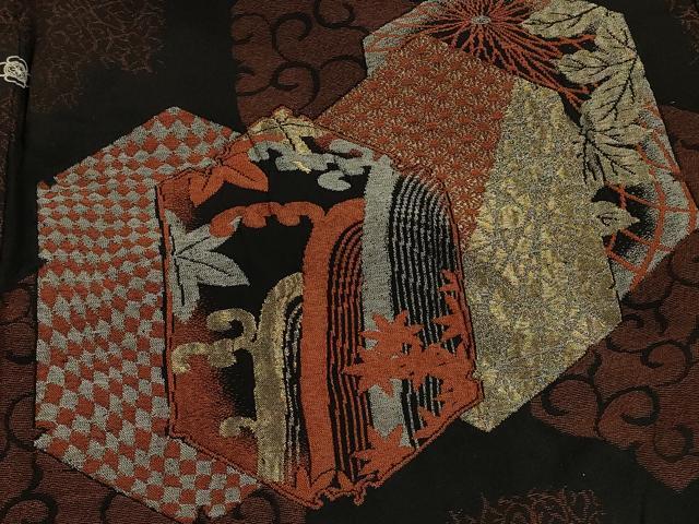 平和屋着物#羽織 寿光織 亀甲流水舟文 黒地 金銀糸 正絹 逸品 CABJ5444in
