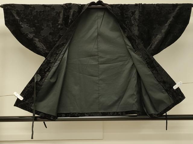 平和屋着物#道中着 ドローンワーク 花唐草文 黒地 ベロア CABJ5454in