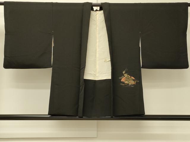 平和屋着物#羽織 寿光織 扇面草花文 黒地 金糸 正絹 逸品 CABJ5468in