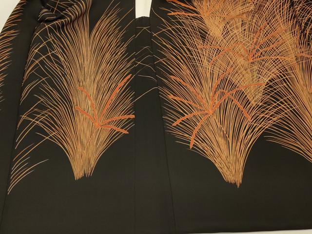 平和屋着物#羽織 刺繍 草葉文 黒地 金彩 正絹 逸品 CABJ5476in