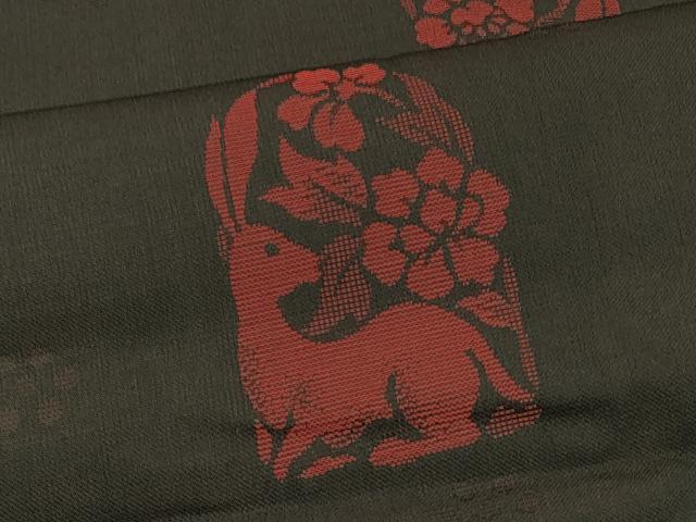 平和屋着物#羽織 兎草花文 黒地 正絹 逸品 CABJ5488in