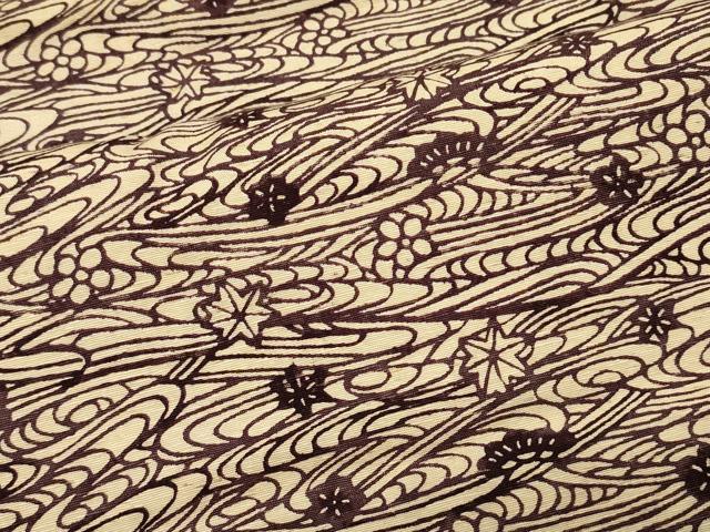 平和屋着物#羽織 紬地 型染め 流水草花文 正絹 逸品 CABJ5510in