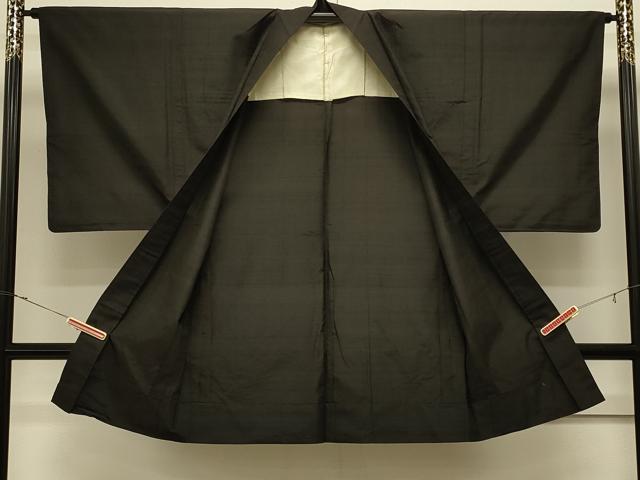 平和屋着物#男性 長羽織 紬地 単衣 黒地 正絹 逸品 CABJ5517in