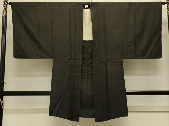平和屋着物#男性 長羽織 紬地 縞 黒地 正絹 逸品 CABJ5519in