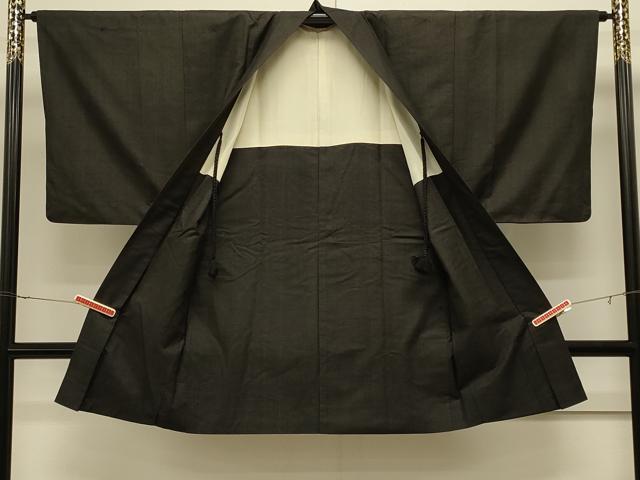 平和屋着物#男性 長羽織 紬地 縞 黒地 正絹 逸品 CABJ5519in
