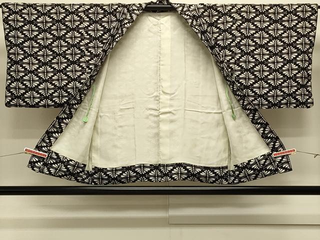 平和屋着物#羽織 型染め 花菱文 黒地 正絹 逸品 CABJ5536in