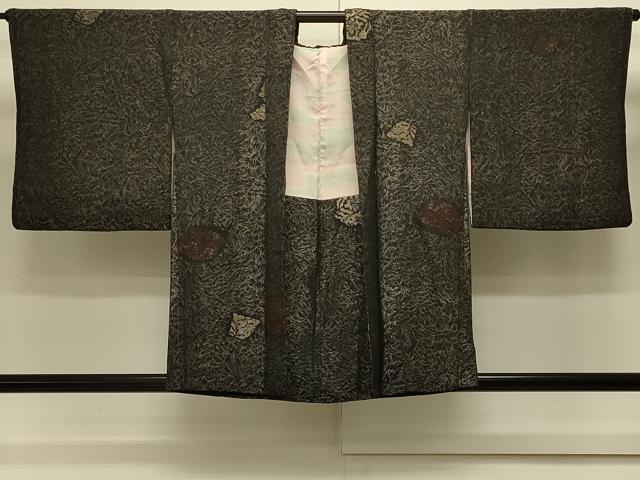 平和屋着物#羽織 寿光織 洋花文 黒地 金銀糸 正絹 逸品 CABJ5539in