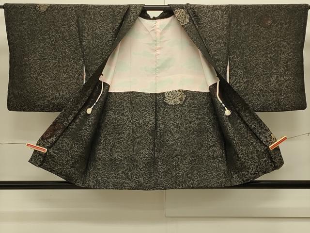 平和屋着物#羽織 寿光織 洋花文 黒地 金銀糸 正絹 逸品 CABJ5539in