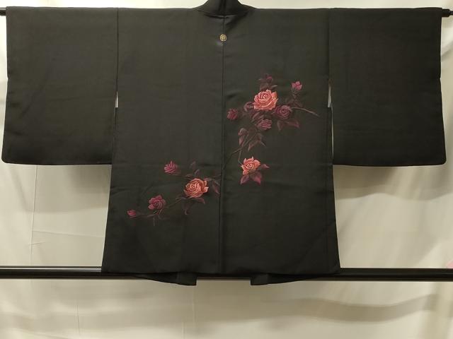 平和屋着物#羽織 総刺繍 薔薇 バラ 黒地 正絹 逸品 CABJ5544in