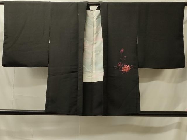 平和屋着物#羽織 総刺繍 薔薇 バラ 黒地 正絹 逸品 CABJ5544in