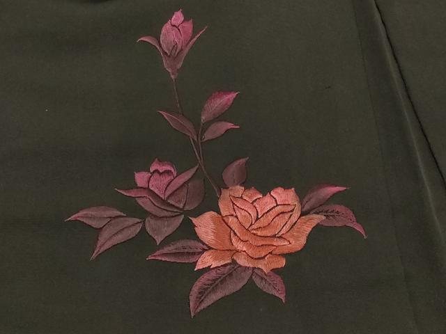平和屋着物#羽織 総刺繍 薔薇 バラ 黒地 正絹 逸品 CABJ5544in