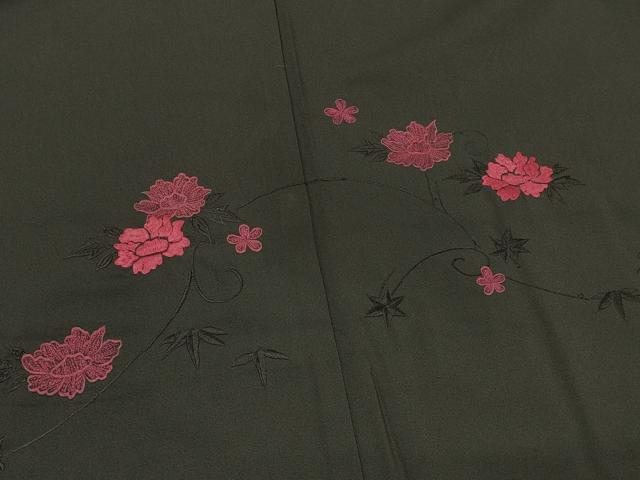 平和屋着物#羽織 総刺繍 草花文 黒地 洗える着物 CABJ5545in