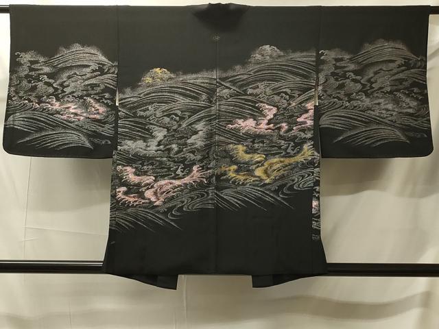 平和屋着物#羽織 寿光織 立波文 黒地 金銀糸 正絹 逸品 CABJ5547in