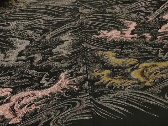 平和屋着物#羽織 寿光織 立波文 黒地 金銀糸 正絹 逸品 CABJ5547in
