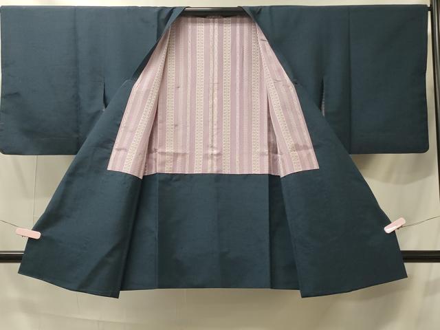 平和屋着物#道行コート 色無地 紬地 高麗納戸色 正絹 逸品 CABJ5553in
