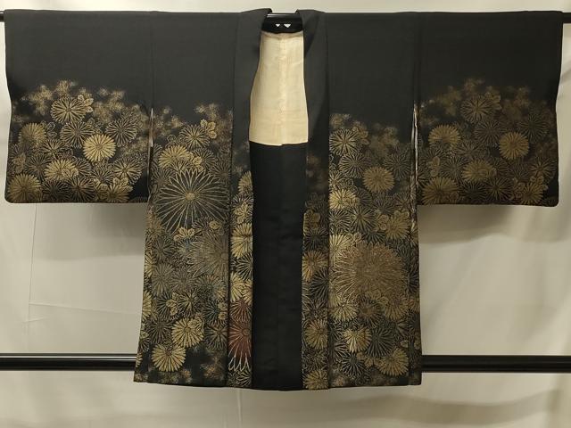 平和屋着物#羽織 寿光織 菊づくし 黒地 金銀糸 正絹 逸品 CABJ5557in