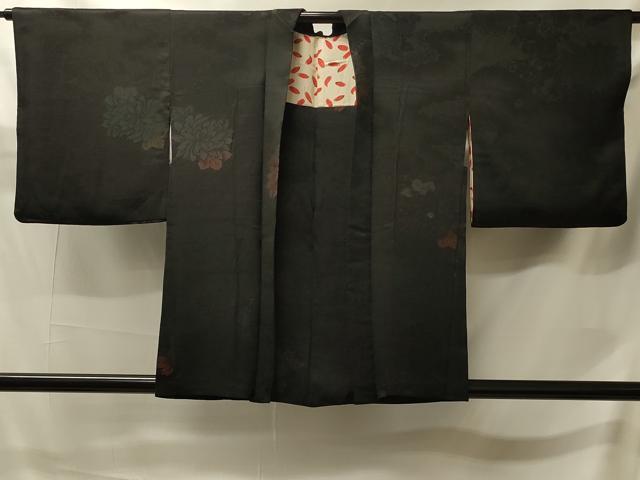 平和屋着物#羽織 寿光織 草花文 黒地 銀糸 正絹 逸品 CABJ5565in