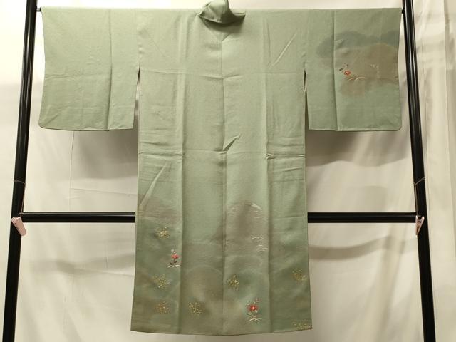 平和屋着物#道中着 刺繍 遠山草花文 金銀糸 ロング丈 正絹 逸品 CABJ5577in